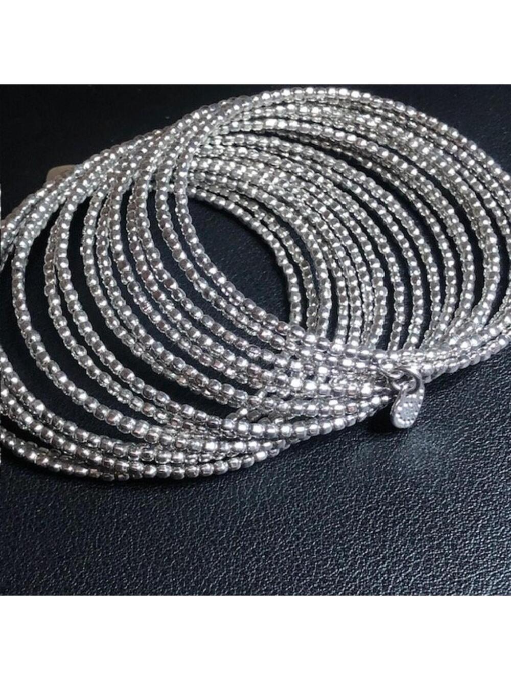 B4405 Stella & Dot Bardot Silvertone Multi-Strand Wrap Bracelet Coil Heart Charm